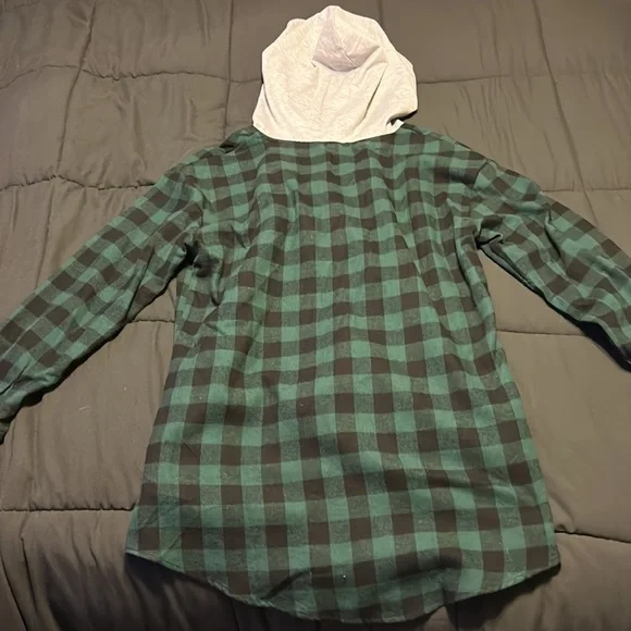 Flannel Button Up Drawstring Hoodie - Picture 7 of 7